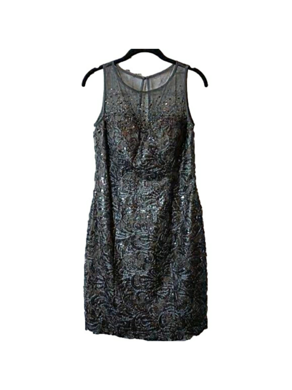 Xscape Sequin Illusion Neck Cocktail Dress Size 8 Sheath Party Prom Metallic